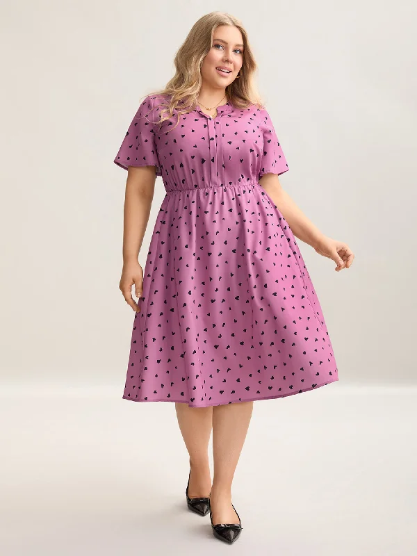 Everyday Dress with Tiered Bodice for a Stylish Look​ Ruffled Sleeve Printed Pockets Midi Dress