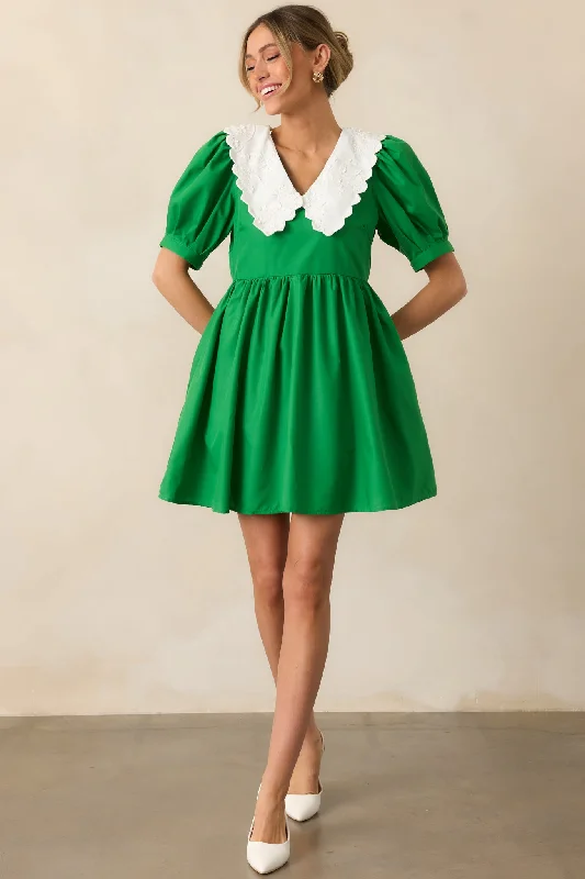 Festival - Inspired Casual Dresses with Bohemian Flair​ Weekend Brunch Green Collared Mini Dress