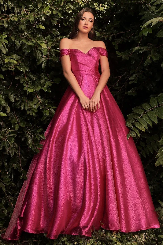Princess - style wedding dresses with a full skirt​ Cinderella Divine J822 Off Shoulder Prom Long A Line Ball Gown