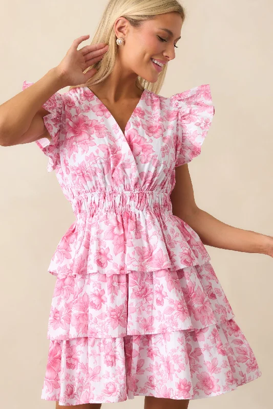 Sleep - Wear Inspired Casual Dresses for a Cozy Feel​ Bridget La France Dianthus Pink Ruffle Mini Dress
