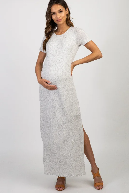 Maternity dress for a baby's first haircut PinkBlush Grey Basic Side Slit Maternity Maxi Dress