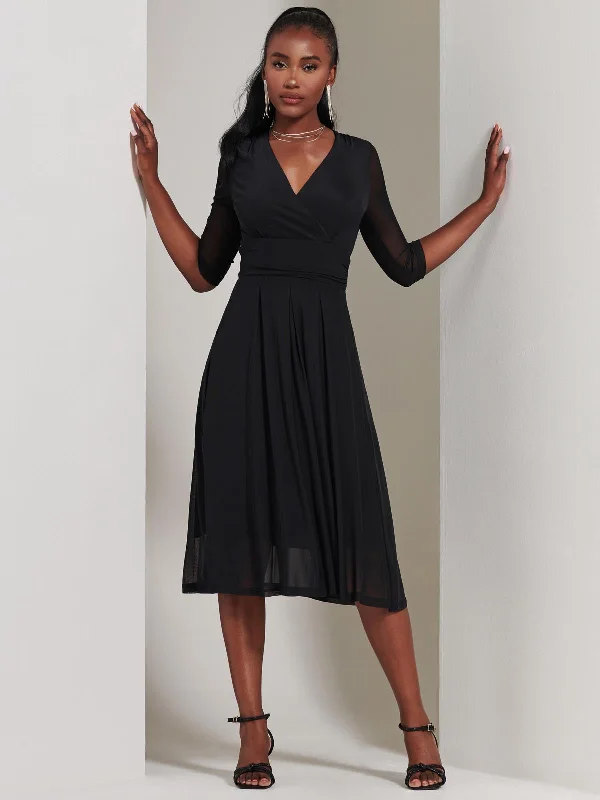 Midi dresses with belted waists to accentuate the figure Yuka Mesh Wrap Bodice Midi Dress, Black Midi dresses with belted waists to accentuate the figure Yuka Mesh Wrap Bodice Midi Dress, Black