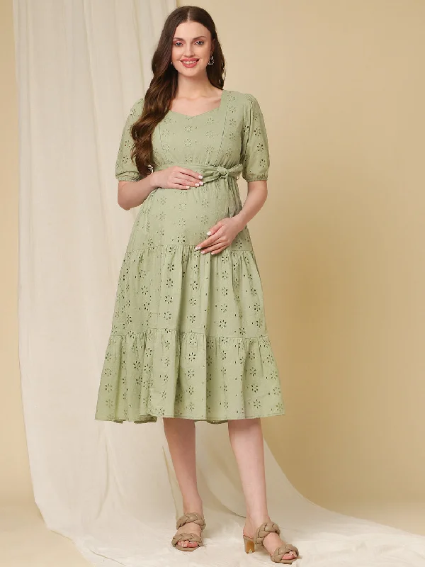 Maternity dress for a tea party Maternity Mint Green Cotton Dress