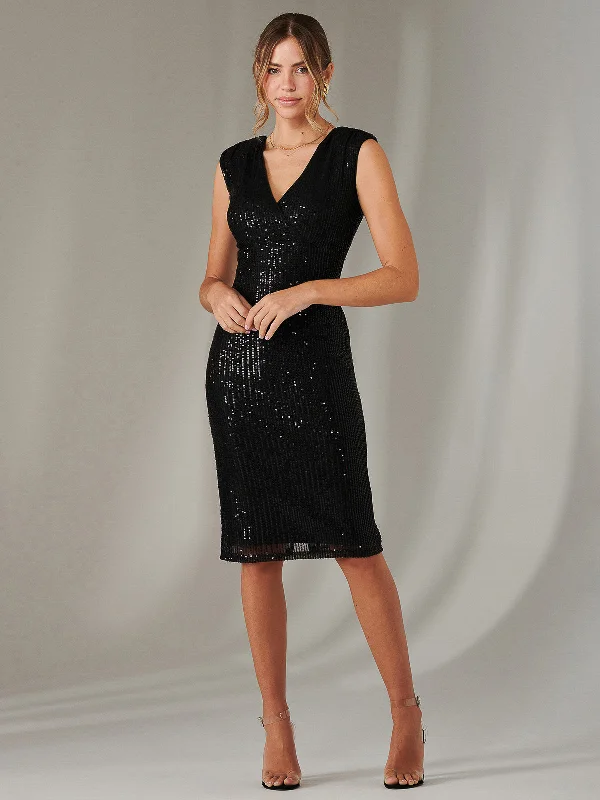 Midi dresses with wrap - around skirts for a customizable fit Qaya Sequin V Neck Shift Dress, Black Midi dresses with wrap - around skirts for a customizable fit Qaya Sequin V Neck Shift Dress, Black