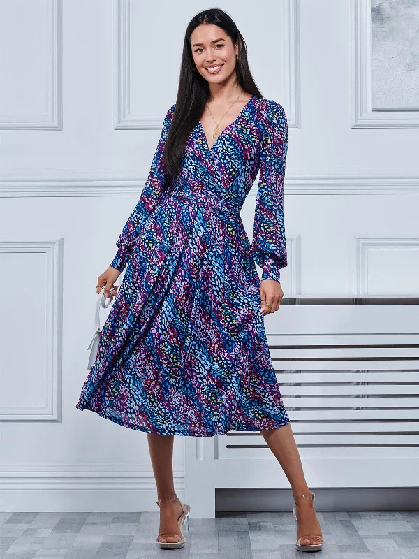 Midi dresses with sheer panels for a touch of allure Maaike Long Sleeve Mesh Dress, Navy Multi Midi dresses with sheer panels for a touch of allure Maaike Long Sleeve Mesh Dress, Navy Multi