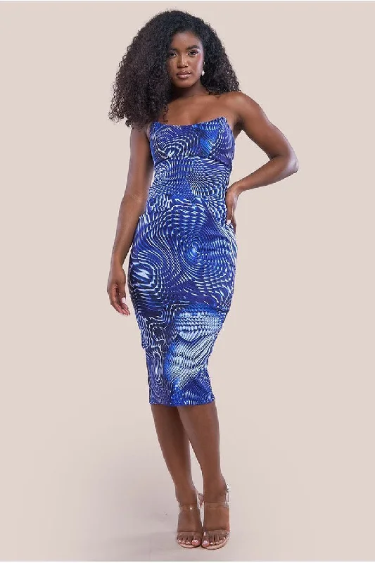 Velvet midi dresses in jewel tones for a glamorous winter event Goddiva Abstract Bandeau Bodycon Midi Dress - Royalblue Velvet midi dresses in jewel tones for a glamorous winter event Goddiva Abstract Bandeau Bodycon Midi Dress - Royalblue