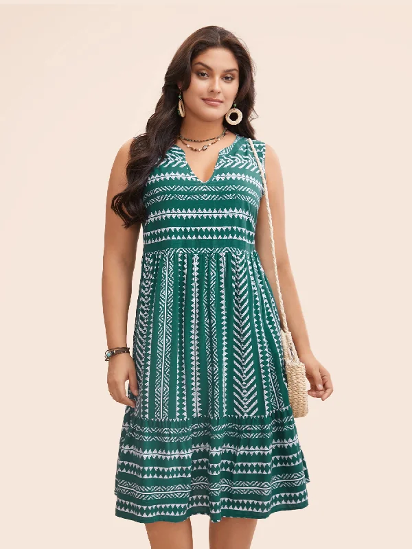 Everyday Maternity Dress with Stretch Fabric​ Striped Geometric Pocket Ruffle Hem Sleeveless Tank Dress