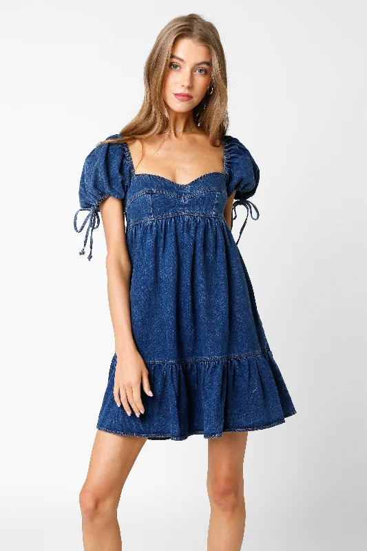 Upcycled Casual Dresses for an Eco - Conscious Choice​ Jessie Dark Denim Babydoll Mini Dress