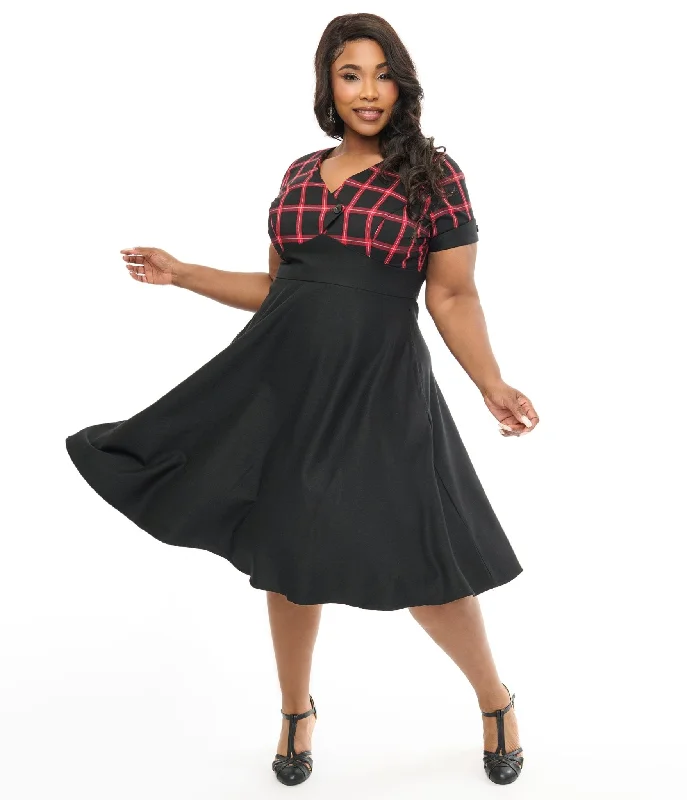 Everyday Dress with Tie - dye Print for a Retro Look​ Hell Bunny Plus Size 1950s Red & Black Tartan Janine Swing Dress