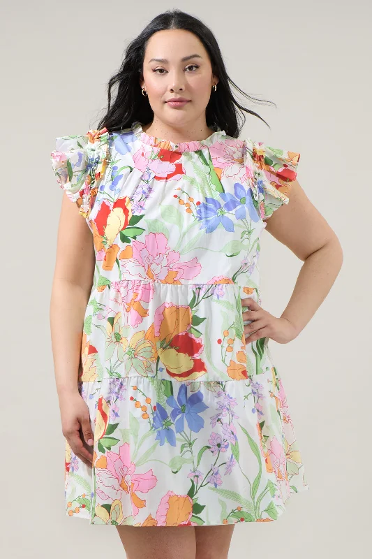 Denim - Patchwork Casual Dresses for a Unique Design​ Juliet Floral Garden Lauren Shift Mini Dress Curve
