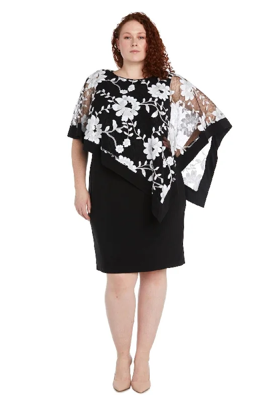Wedding dresses with a bateau neckline for a classic shape​ R&M Richards 2722W Short Plus Size Poncho Set Dress