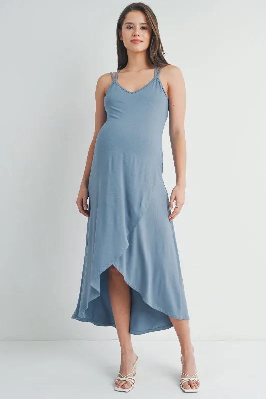 Maternity cocktail dress with sequin embellishments Hi-Lo V Neck Sleeveless Maternity Midi Dress