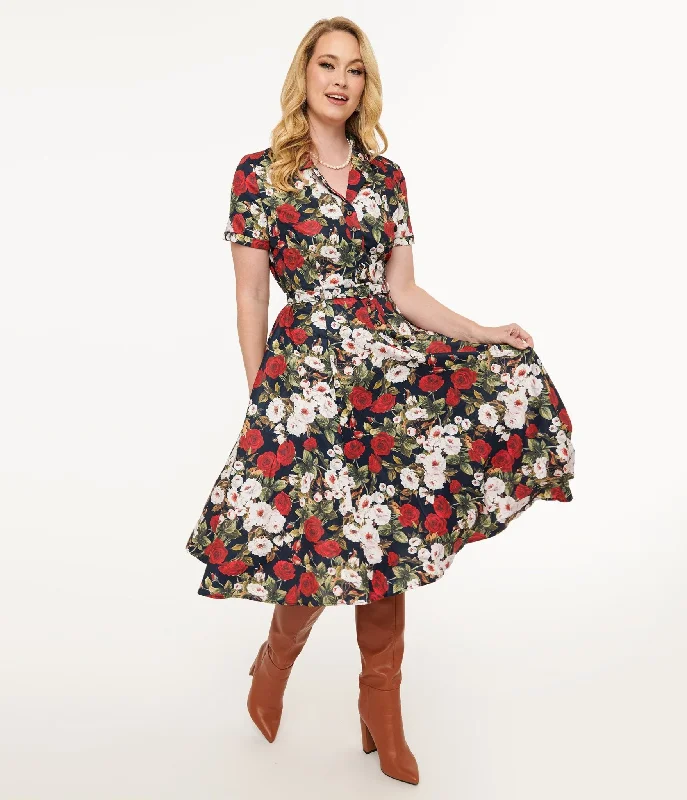  Royal Monk 1950s Dark Rose Swing Dress