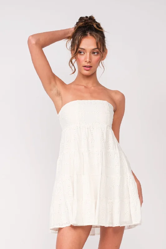 A - Line Casual Dresses for a Flattering Silhouette​ Avery White Eyelet Strapless Mini Dress