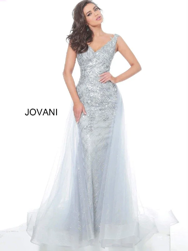 Off - the - shoulder wedding dresses with ruffled sleeves​ Jovani 02329 Long Formal Prom Dress