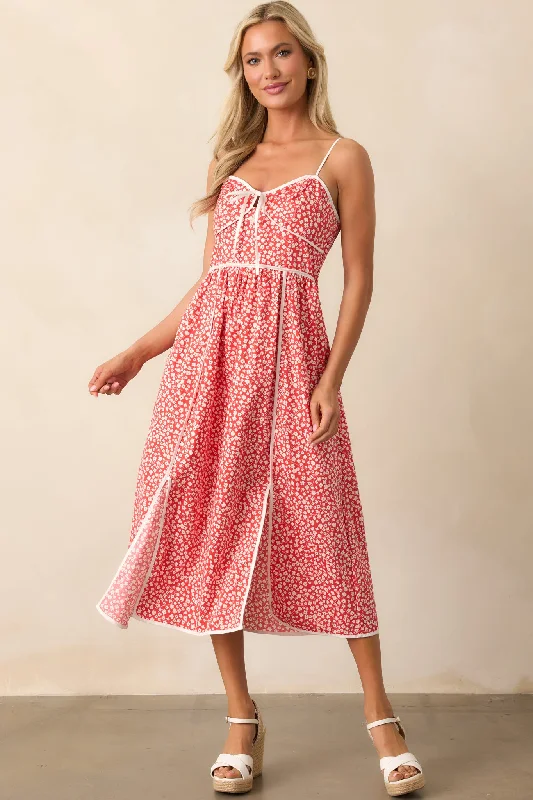 Zip - Front Casual Dresses for Easy On and Off​ Memories Being Made Red Floral Sleeveless Midi Dress