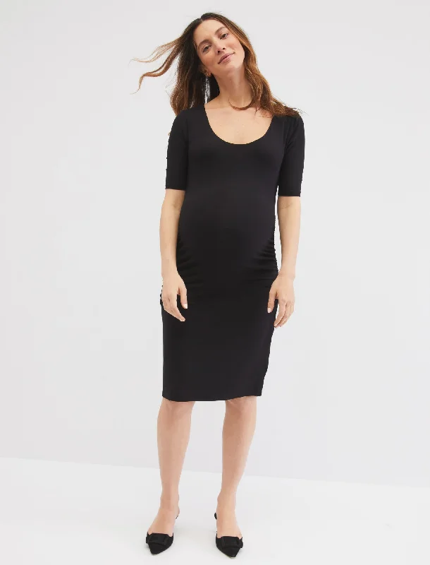 Short sleeve maternity sundress for summer Short Sleeve Scoop Neck Side Ruched Dress
