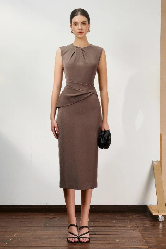 Midi dresses with side slits for a sexy and elegant appearance Whitney Sheath Sleeveless Twill Midi Dress