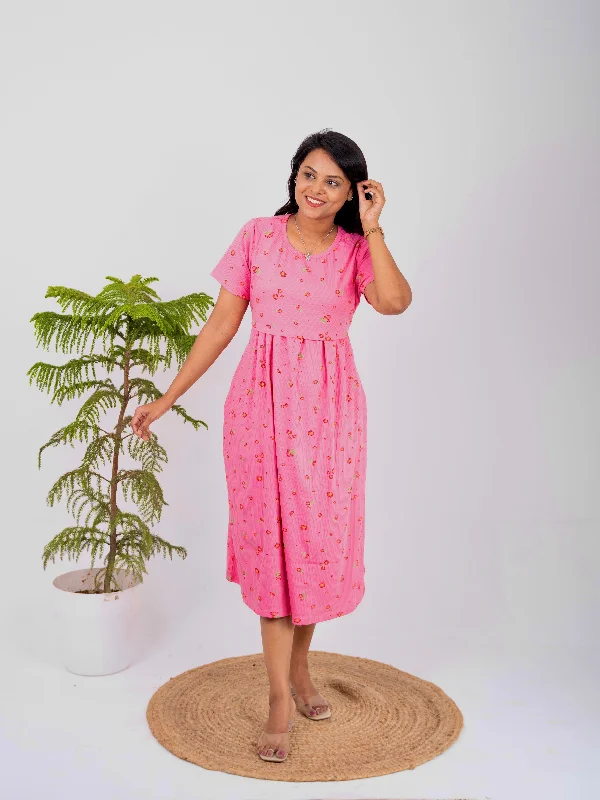 Maternity dress for a baby's first visit to the herb garden Midi Rosey Ribbed Dress ( samaya exclusive premium fabric )