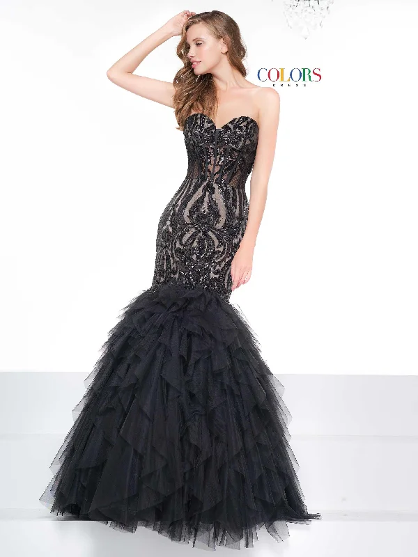 Cathedral train wedding dresses for a grand entrance​ Colors 2067 Colors Prom Long Strapless Mermaid Prom Gown