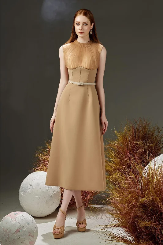 Midi dresses with ribbed textures for a unique and tactile appearance Dudley A-line Pleated Neck Organza Midi Dress Midi dresses with ribbed textures for a unique and tactile appearance Dudley A-line Pleated Neck Organza Midi Dress