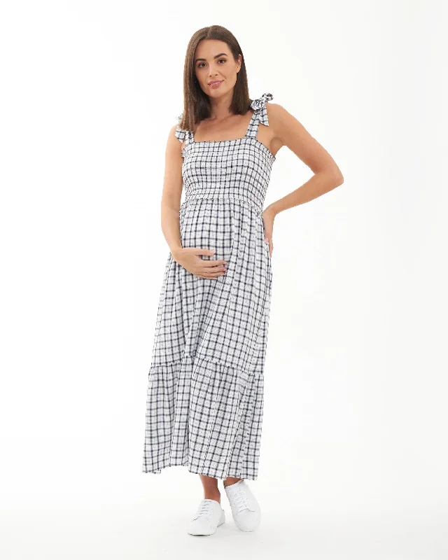 Short sleeve maternity sundress for summer Phoebe Smocked Dress White / Navy