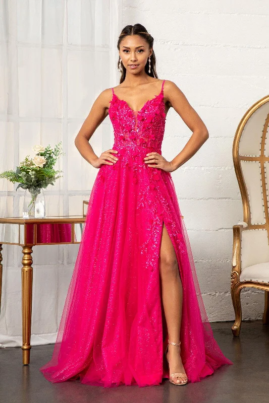 Wedding dresses with a belt made of crystals​ Prom Long Spaghetti Strap Mesh Formal Dress