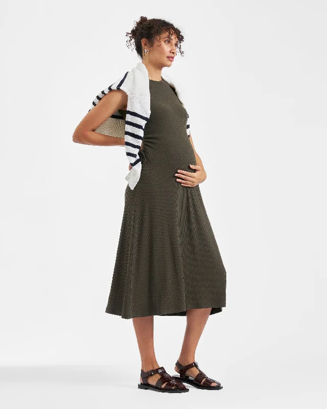 Maternity dress for a baby's first visit to the orchard Carol Rib A-line Dress  Khaki