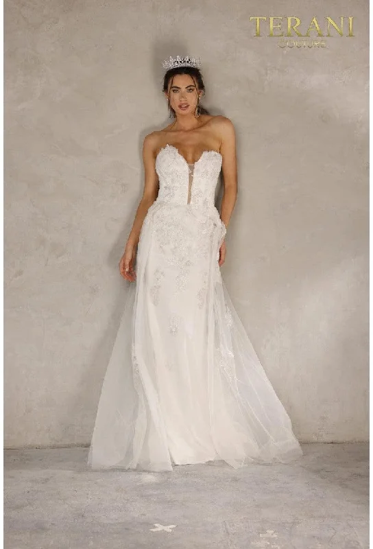 Maternity dress for a baby's first visit to the library Terani Couture 2111P4055 Strapless Long Prom Dress