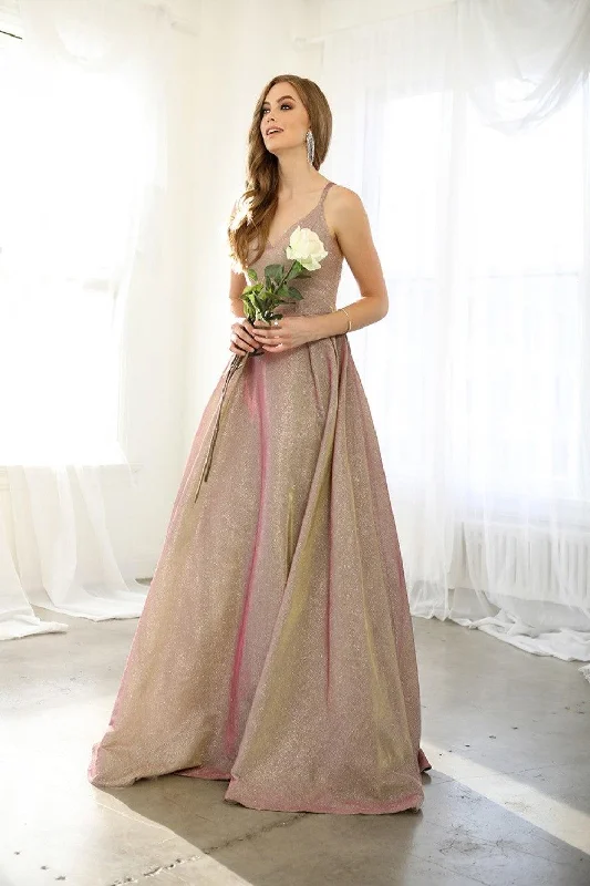 Empire waist wedding dresses with beaded bodices​ Long Metallic V Neck Formal Prom Dress Evening Gown