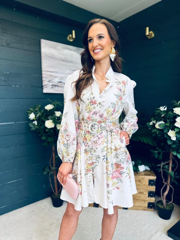  Maggie Belted Shirt Mini Dress Cream