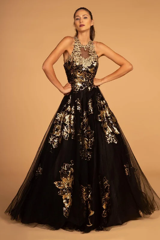 Wedding dresses with a corseted bodice for a cinched waist​ Long Halter Prom Dress Evening Gown