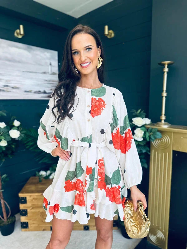  Philis Tiered Mini Dress Floral Cream
