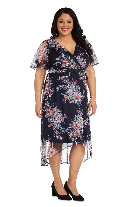 Wedding dresses with a sweetheart - neck and a corseted back​ R&M Richards 7790W Plus Size Print High Low Dress