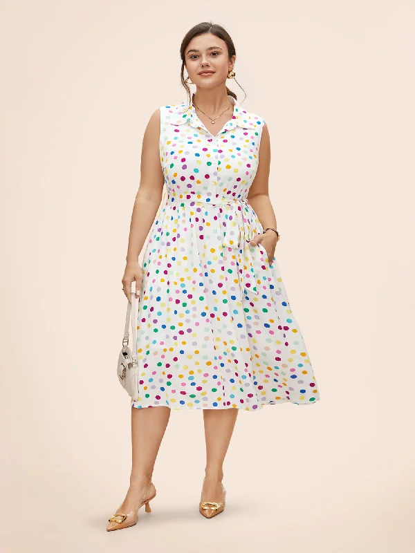 Everyday Dress with Square Neck for a Modern Style​ Polka Dot Front Tie Midi Shirt Dress