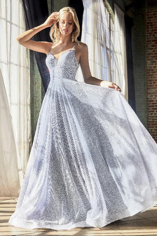 Empire - line wedding dresses with a ruffled skirt​ Cinderella Divine CD205 Prom Long Formal Spaghetti Strap Glitter Ball Gown