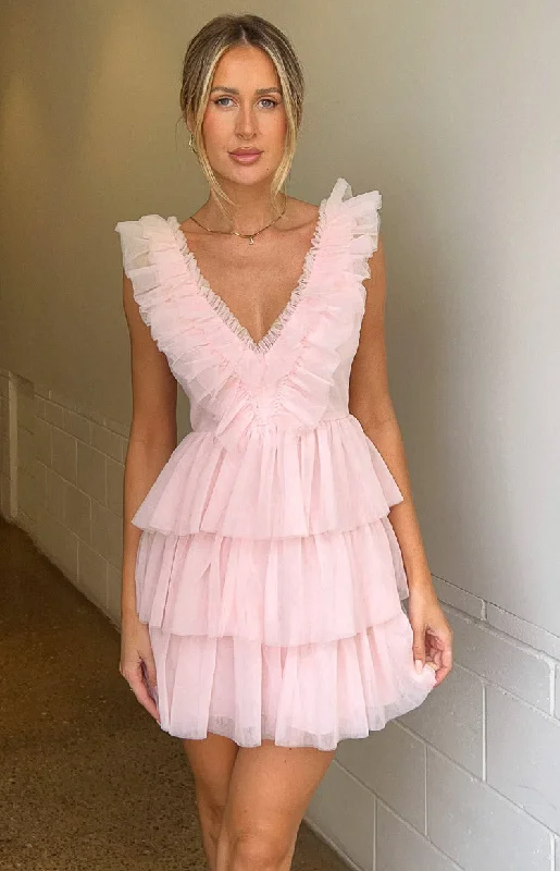 Denim mini dresses with distressed details Tori Pink Tulle Mini Dress