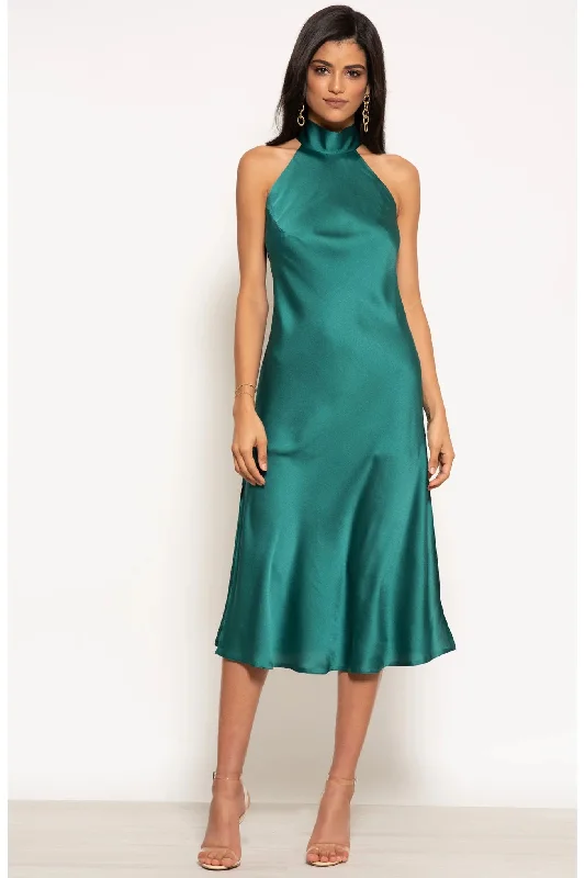 Midi dresses with tiered skirts for a bohemian festival look Urban Touch Halterneck Satin Midi Dress Midi dresses with tiered skirts for a bohemian festival look Urban Touch Halterneck Satin Midi Dress