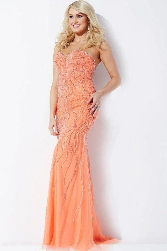 High - low hem wedding dresses for a trendy twist​ Jovani 33692 Long Formal Strapless Prom Dress