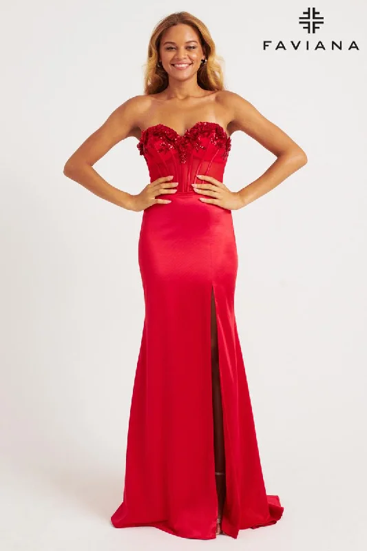 Mini dresses with one - shoulder designs Faviana Strapless Satin Corset Prom Dress 11248