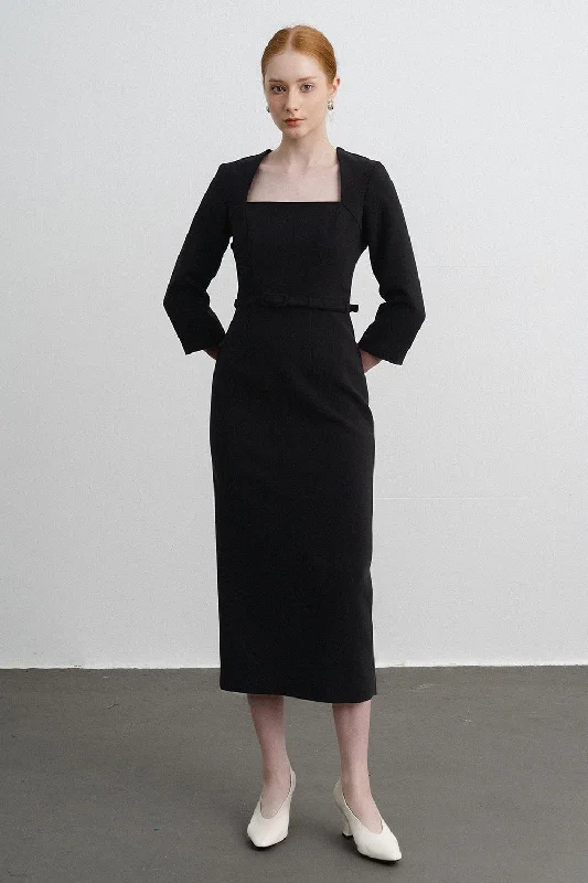 Midi dresses with printed lining for a hidden and stylish detail Ava Sheath Long Sleeved Polycotton Midi Dress Midi dresses with printed lining for a hidden and stylish detail Ava Sheath Long Sleeved Polycotton Midi Dress