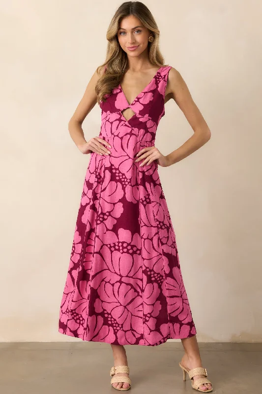 Celebrity - Inspired Casual Dresses for a Fashionable Look​ MINKPINK Persephone Berry Floral Panel Midi Dress