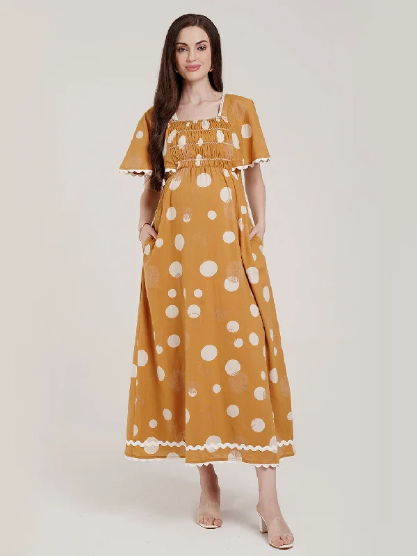 Off shoulder maternity evening dress for parties Polka Dots Maternity Cotton Dress