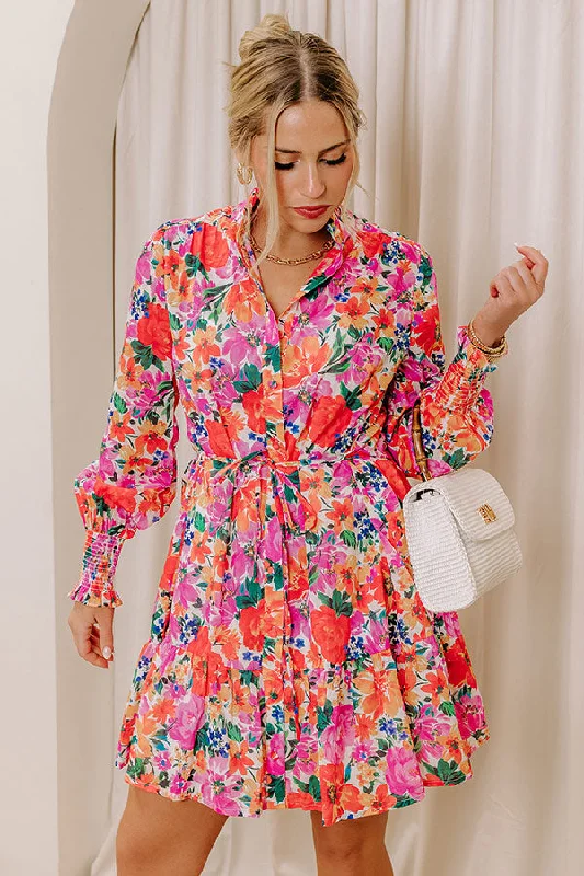 Mini dresses with pom - pom trims for a playful feel Blooming Personality Button Down Mini Dress