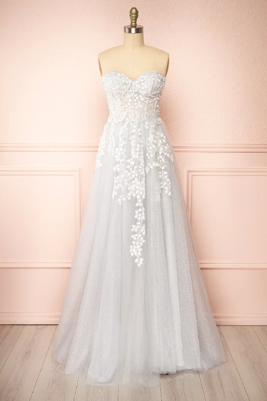 Mini dresses with tassel accents for a fun touch Ylouis Blue | Embroidered Bustier Maxi Dress
