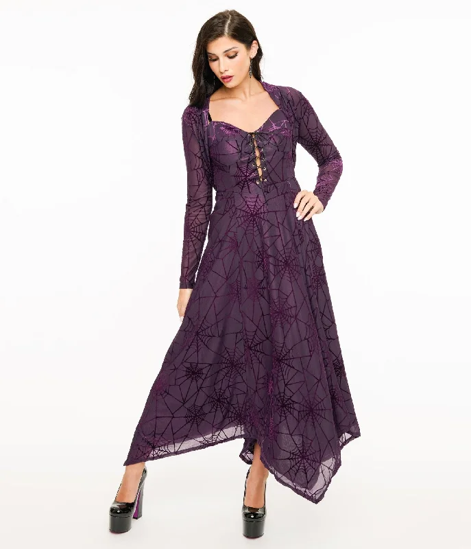 Everyday Dress with Sequined Appliques for a Sparkling Effect​ Wax Poetic Purple & Black Spiderweb Willow Maxi Dress & Bolero Set