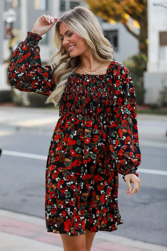 Mini dresses with halter necks for a stylish choice Romantic Hint Black Floral Mini Dress