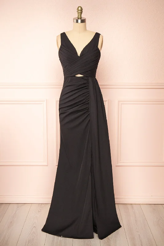 Mini dresses with keyhole necklines Serilda | Maxi Black Dress w/ Slit