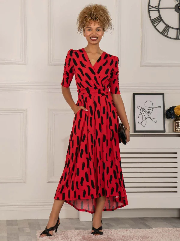 Midi dresses with bow accents for a sweet and charming look Quanna Stroke Print Jersey Maxi Dress, Red Midi dresses with bow accents for a sweet and charming look Quanna Stroke Print Jersey Maxi Dress, Red