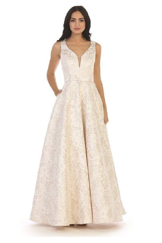 Vintage - themed wedding dresses with pearl accents​ Prom Long Formal Sleeveless Jacquard  Ball Gown